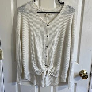 White Waffle Knit Button Up Shirt